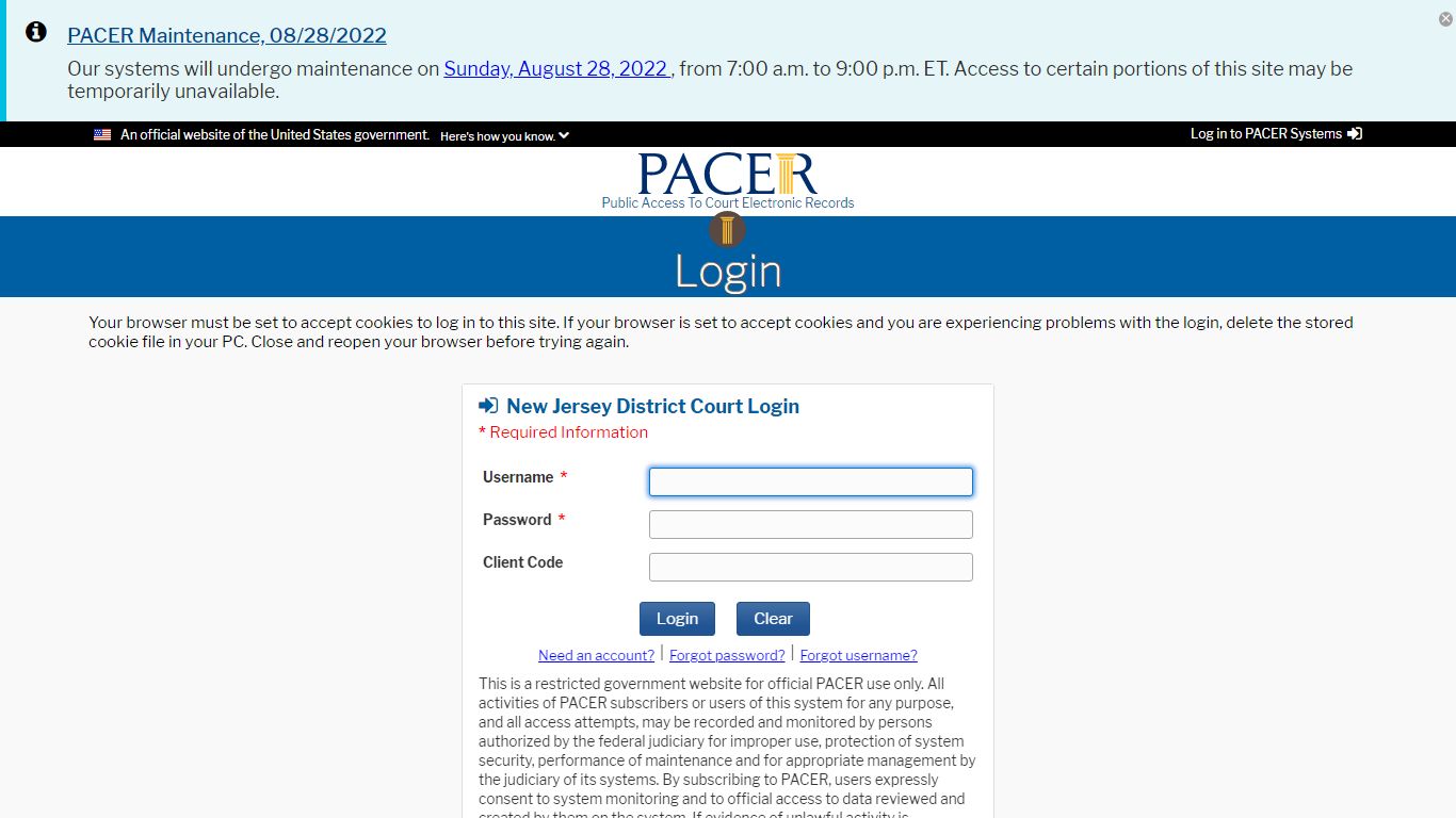 CM/ECF LIVE - U.S. District Court for the District of New Jersey-login